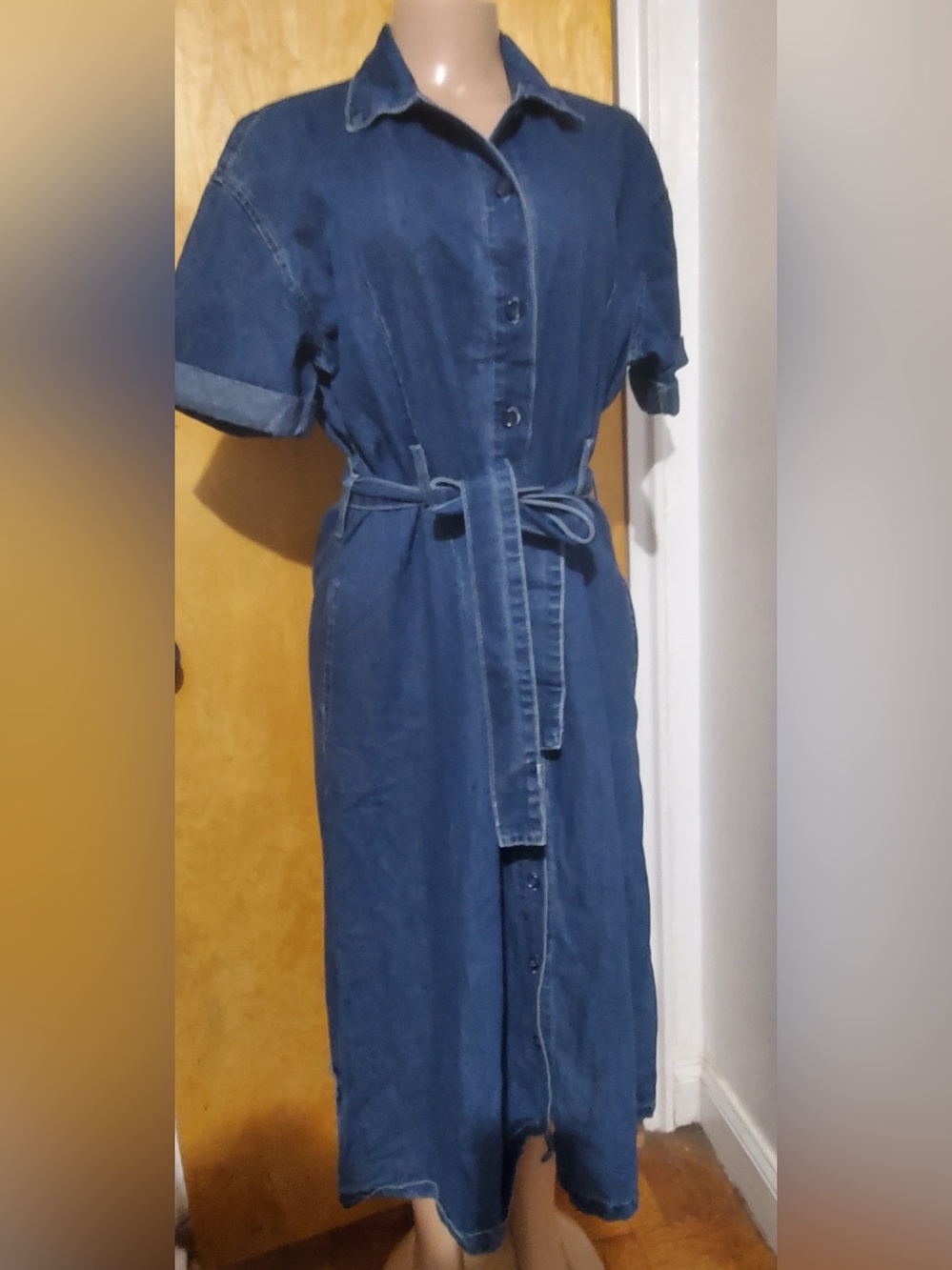 STYLEWE Button-Front Denim Midi Dress in Blue